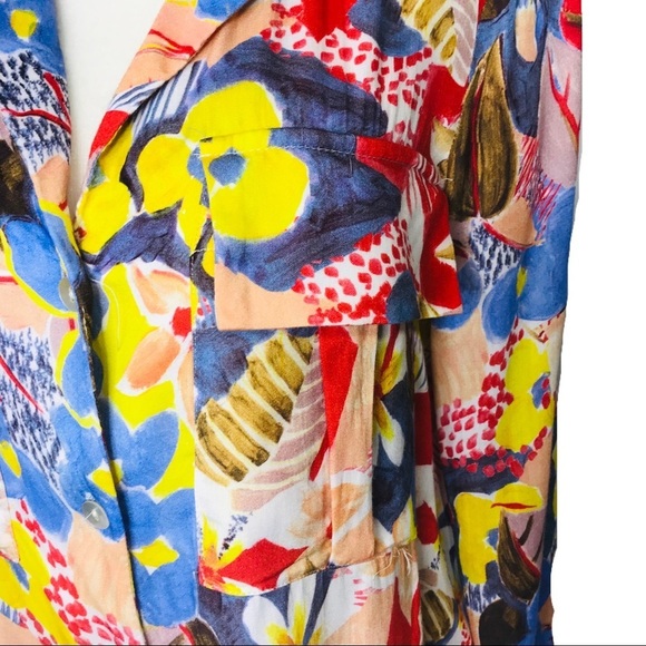 ZARA Woman's Medium Bright Multi-Color Floral Long Sleeve Blouse Top - Picture 5 of 10